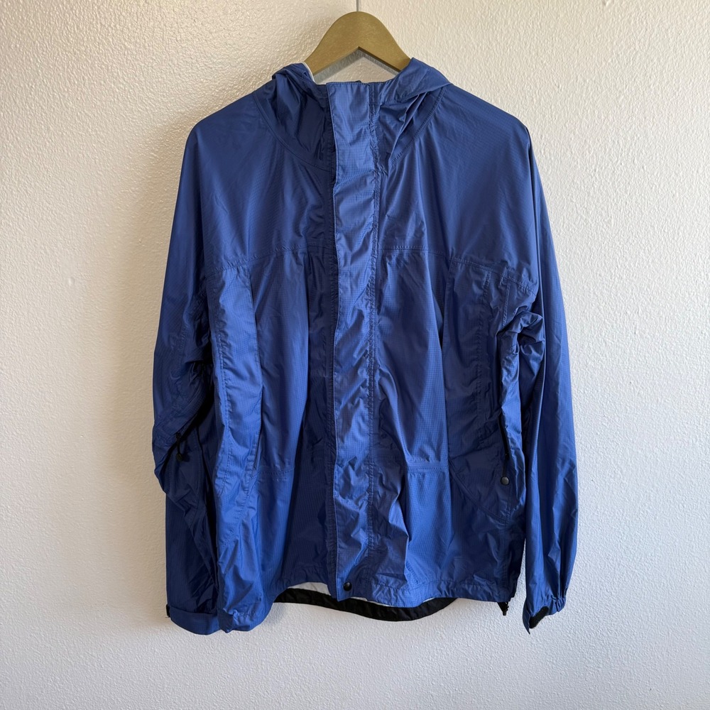LL Bean Trail Model Rain Jacket Mens L Blue Ripstop Hooded Pit Zip 9AB47 Hiking